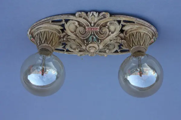A ceiling light with two lights on it.