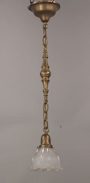 10430. 1930's Glass Pendant with Frosted Glass Shade pendant light hanging from a decorative ceiling mount.