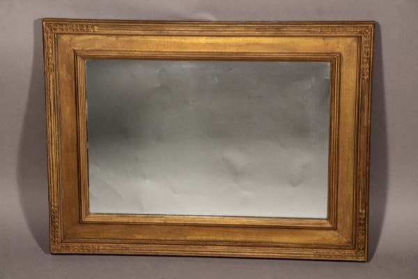 11169. Circa 1920's Large Scale Mirror with an ornate design, containing a frosted glass panel, displayed against a grey background.