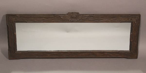 11170. 1920's Horizontal Carved Wood Mirror displayed against a gray background.