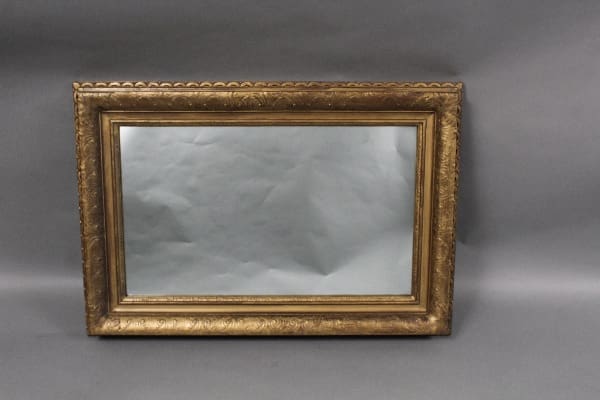 11544. Lovely 1920's Gilt Finish Mirror displaying a blank white canvas against a grey background.