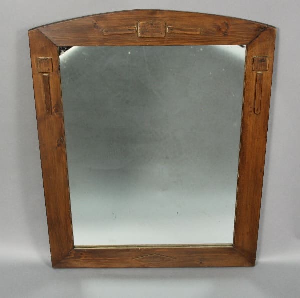Antique rectangular wooden mirror (13450. 1 Of 2 Early California Primitive Mirror) with visible hinge details on the frame, set against a plain light background.