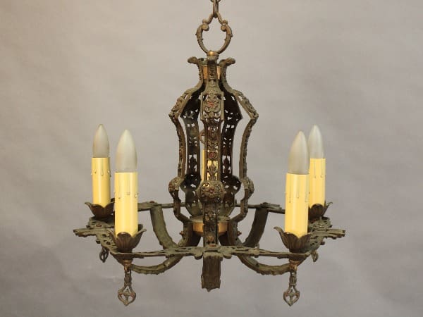 15386. Beautiful 1920's Chandelier With Brass Casting