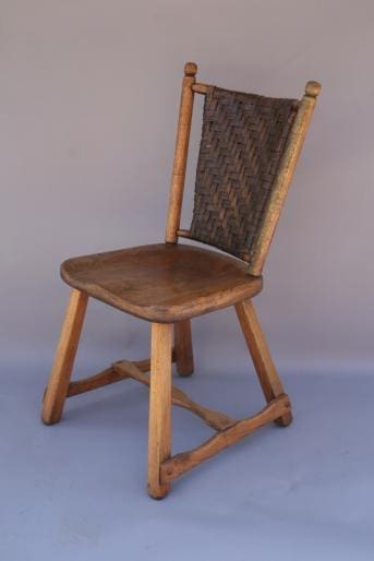 3720. Old Hickory Side Chair with a woven backrest and a solid seat, set against a plain gray background.