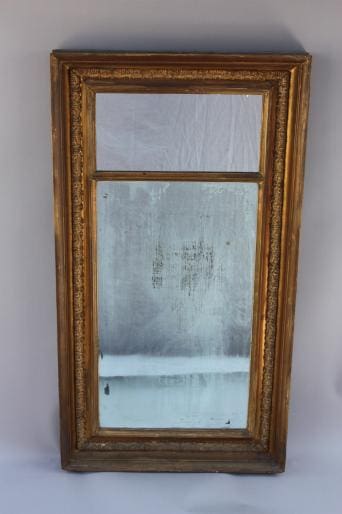 19th Century Mirror with partially frosted glass and antique gold frame.