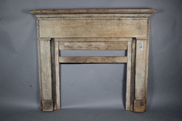 Antique 12876. Turn Of The Century Farm Mantel With Original Patina with a simple, rustic design, displayed against a grey background.