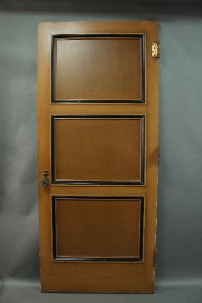 An upright 14494. 1920's Side Door With Original Hardware with three panels displayed against a grey background.