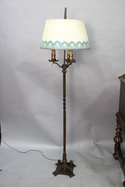 15042. Great Three Light Wrought Iron Floor Lamp With Custom Shade