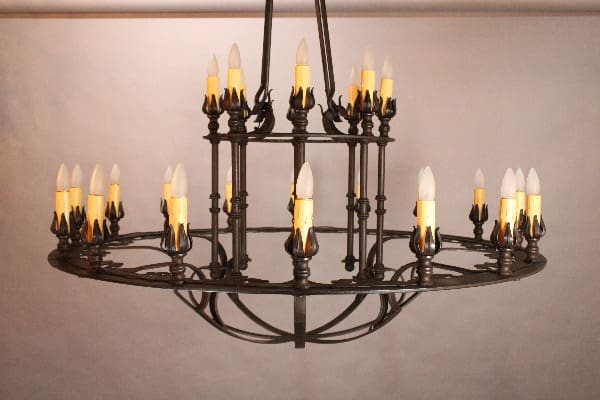 Elegant chandelier with multiple candle-like bulbs.