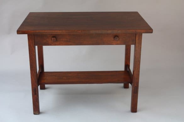 7843. Arts & Crafts Desk/ Library Table with one drawer and a lower shelf, shown on a neutral background.