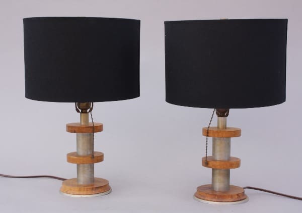 Pair of modern lamps with black shades.