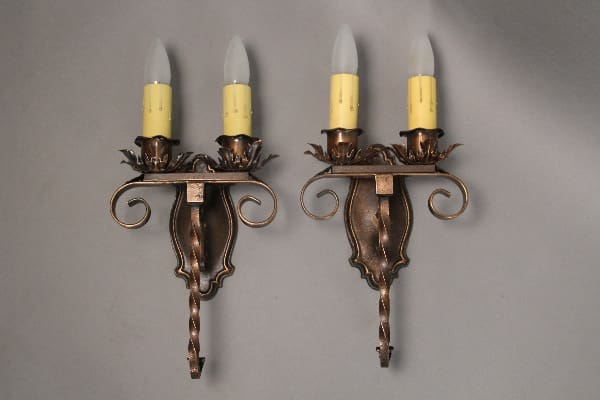 10662. Pair Of 1920's Classic Double Sconces