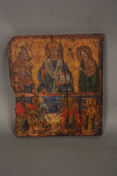 Religious icon featuring multiple figures and scenes.