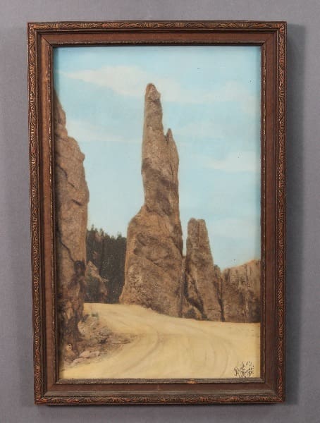 Rocky landscape with towering stone formations.