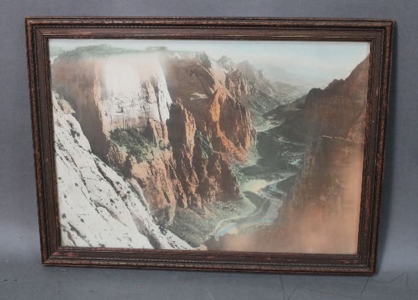 Framed landscape of a canyon scene.