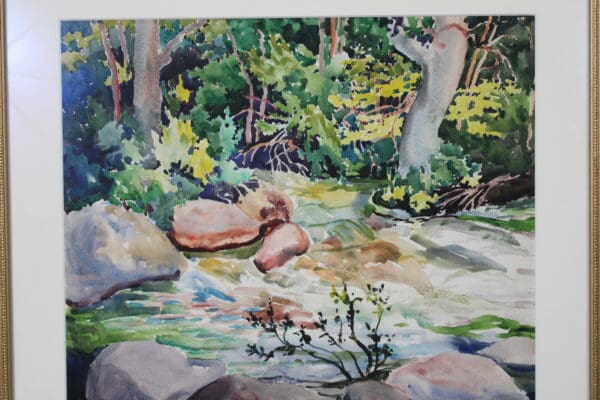 Stream flowing through a lush, green landscape.