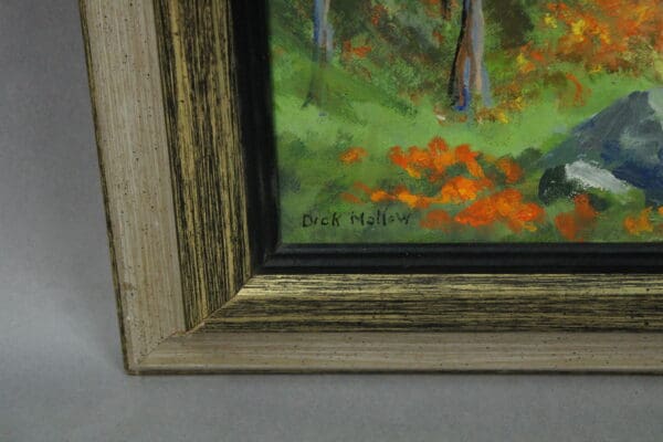 Painting corner with artist's signature visible.