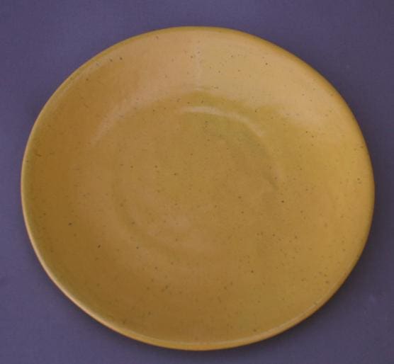 Yellow ceramic plate against dark background.