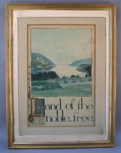 Framed artwork with scenic landscape and text.
