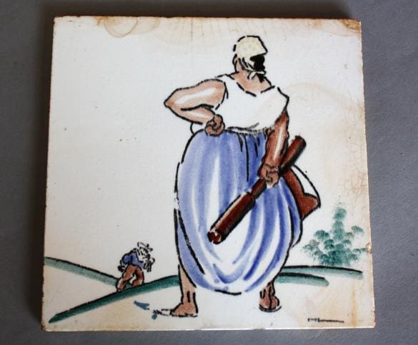 Person holding a stick, observing another figure.