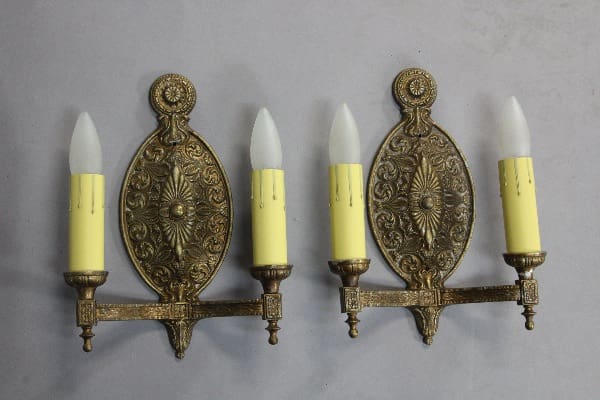 9966. Pair Of Double 1920's Gold Tone Sconces