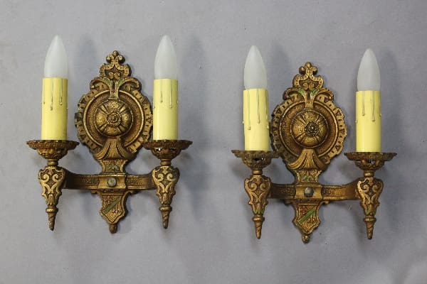 9967. Pair Of Double Polychrome Spanish Revival Sconces