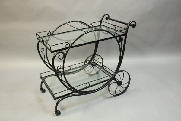 Glass and metal decorative serving cart.