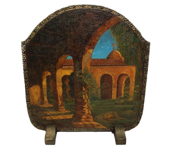 Painting of an archway and building scene.