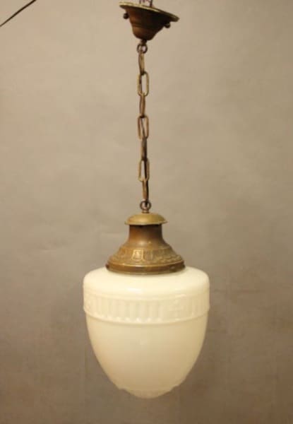 Vintage hanging brass and glass lamp.