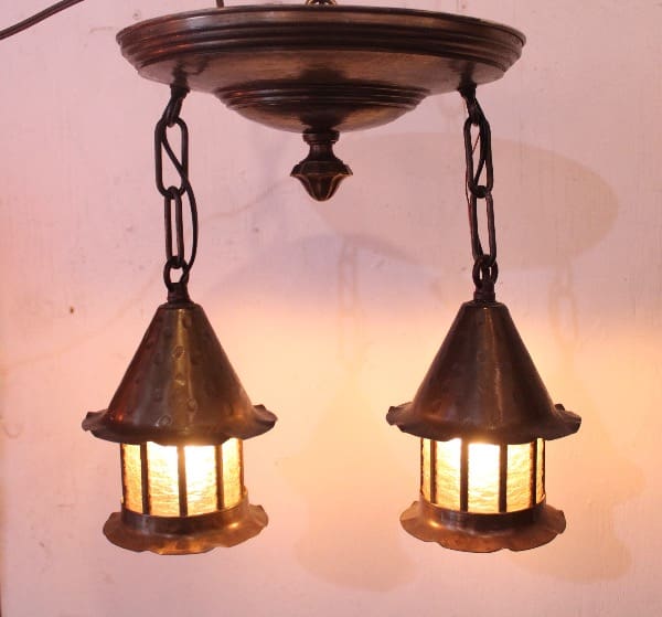 Vintage double pendant lantern-style ceiling light.