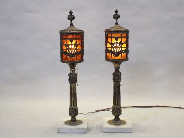 Two ornate stained glass table lamps.