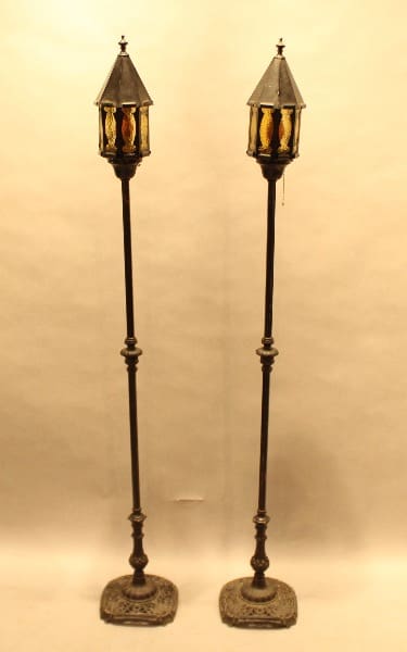 Two vintage floor lamps with stained glass.