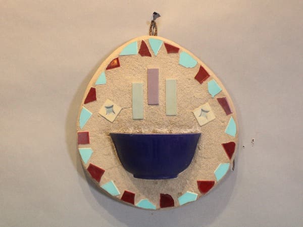 Colorful mosaic art with geometric shapes.