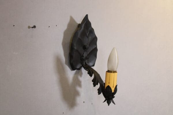 Decorative wall sconce with leaf design.