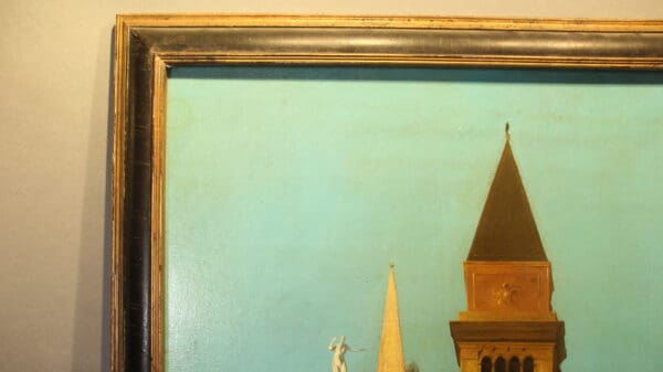 Painting of a framed architectural scene.