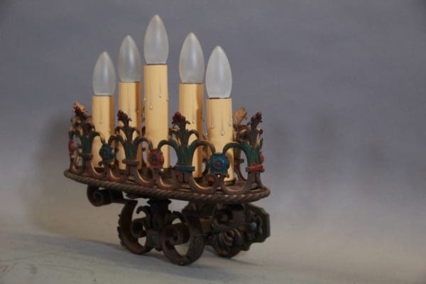 Pair Of Rare Stately Spanish Revival 1920's Sconces With Polychrome Finish - Image 6
