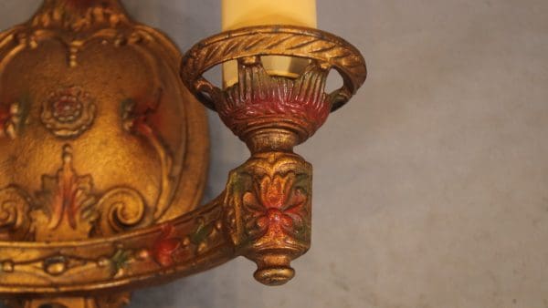 39815. Pair Of Original Double 1920's Polychrome Sconces - Image 4