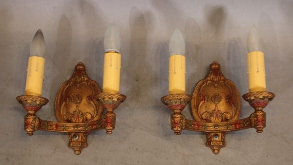 39815. Pair Of Original Double 1920's Polychrome Sconces