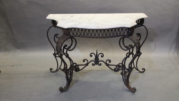 17773. 1 of 2 Vintage Wrought Iron Table With Marble Top