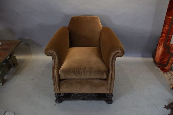 17766. Spanish Revival 1920's Small Club Chair With New Upholstery