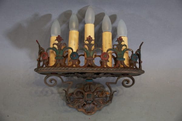 Pair Of Rare Stately Spanish Revival 1920's Sconces With Polychrome Finish - Image 3
