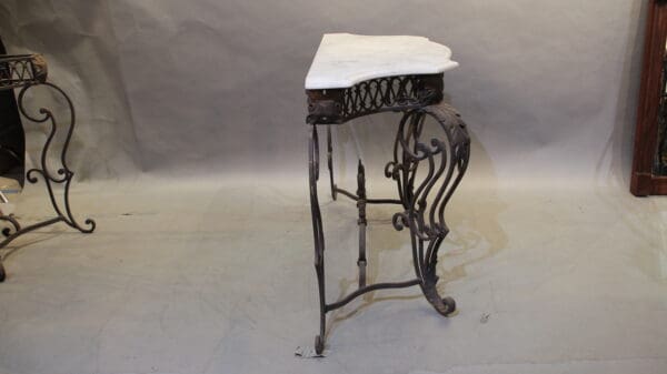 17773. 1 of 2 Vintage Wrought Iron Table With Marble Top - Image 2