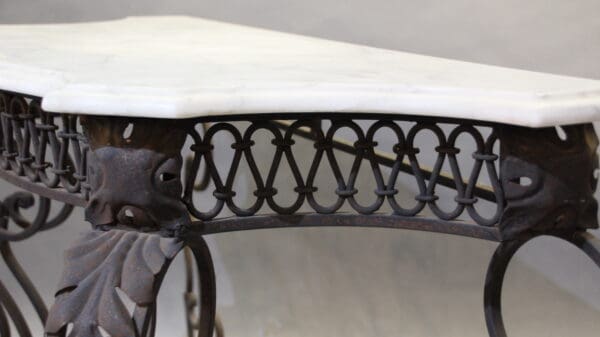 17773. 1 of 2 Vintage Wrought Iron Table With Marble Top - Image 5
