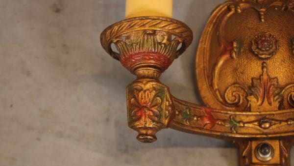 39815. Pair Of Original Double 1920's Polychrome Sconces - Image 3