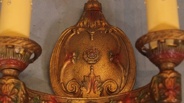 39815. Pair Of Original Double 1920's Polychrome Sconces - Image 2