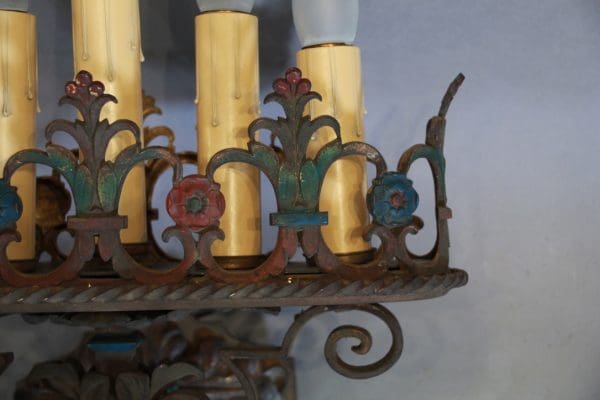 Pair Of Rare Stately Spanish Revival 1920's Sconces With Polychrome Finish - Image 4
