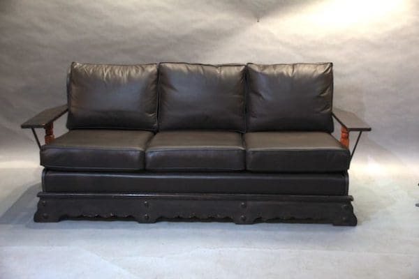 39882. Signed Monterey Sofa With Metal Straps And Leather Upholstery - Image 2