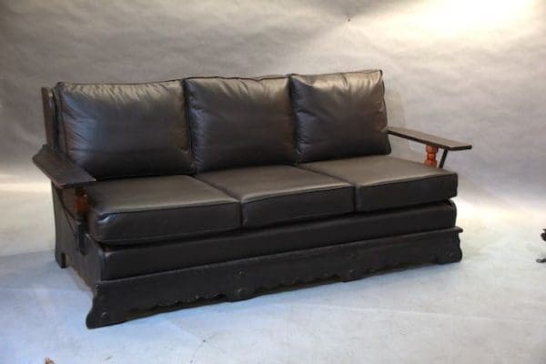 39882. Signed Monterey Sofa With Metal Straps And Leather Upholstery - Image 3