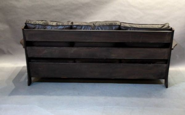39882. Signed Monterey Sofa With Metal Straps And Leather Upholstery - Image 4