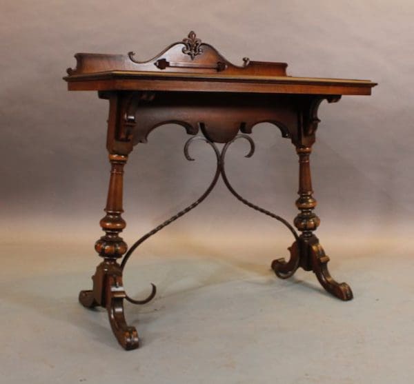 39888. Spanish Revival 1920's Side Table With Iron Trestle - Image 2